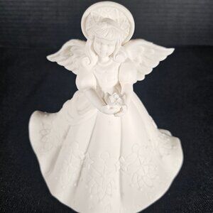 "Heaven's Treasures" White Porcelain Bisque Musical Angel Figurine by Roman Inc.